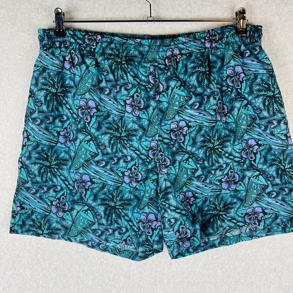Croft & Barrow Mens Sz Medium Vintage Swim Trunks Lined Pockets Green Floral - Picture 5 of 8